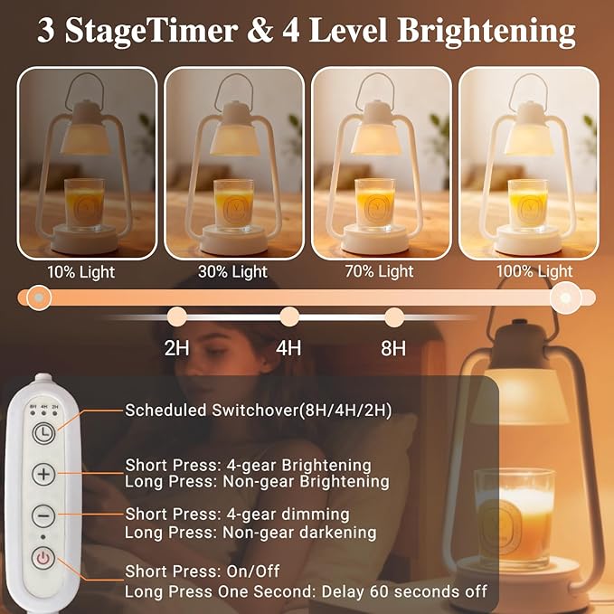 Candle Warmer Lamp with Timer for Jar Candle, 4 Level Dimmable, Electric Wax Melt Warmer with 2 Bulbs, Vintage Decor Lamp - Housewarming/Birthday/Christmas Gift for Mom Sister Girlfriend White