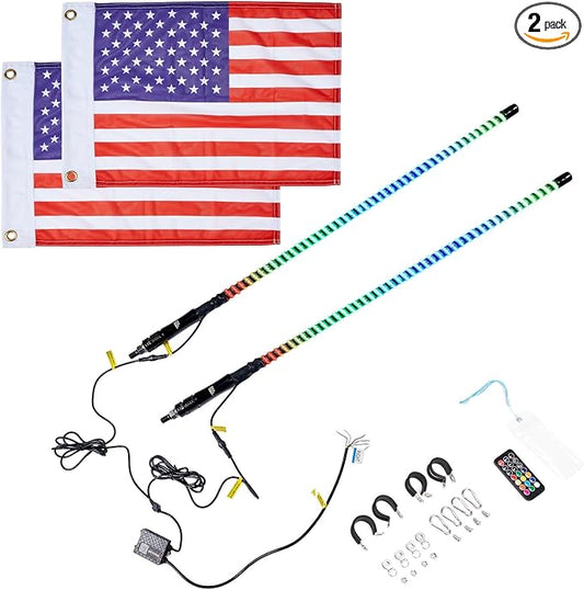 KEMIMOTO 2pc 3ft COB Whip Lights, 1440pcs LEDs High Density, Bluetooth-connectivity App Control LED Whip Lights for Side by Side UTV ATV Buggy Compatible with Can-Am Maverick X3 Polaris RZR