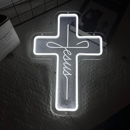 Jesus Cross Neon Sign Dimmable Led Neon Light Cross Art Decor Neon Cross Sign for Wall Decor, Bedroom, Christian Decor, Religious Room, Kid Room, Easter, Christening Day Decor