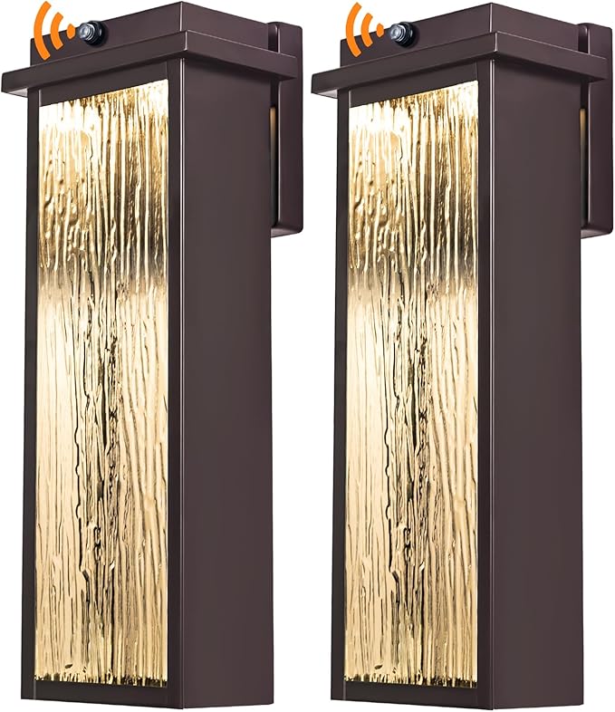 2 Packs Dusk to Dawn LED Outdoor Light 20" Extra Large , Oil Rubbed Bronze Modern Exterior Lighting Fixtures, Outside Porch Lights Wall Mount, Mid-Century Brown Wall Lantern Patio Sconce Lamp