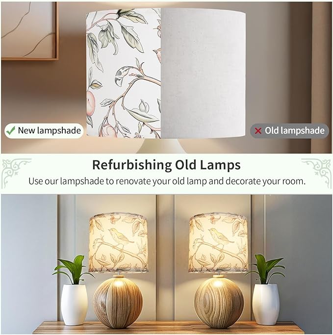 8.7in Small Lamp Shade, Linen Drum Lamp Shades, HD Printing Bird Lampshade, Lampshades for Table Lamp, Modern Farmhouse Small Lamp Shades for Floor Lamps, Decorative Lamp Shades (1 Pack)