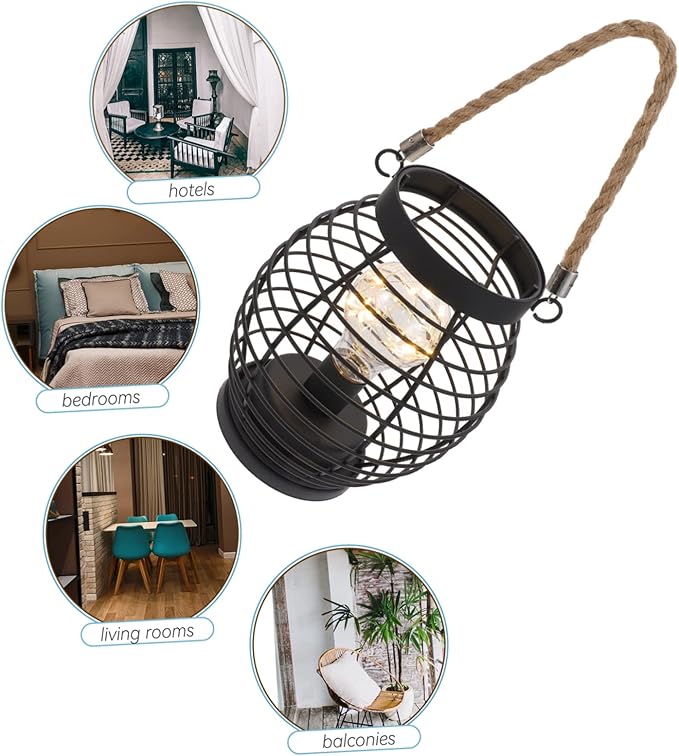 TEHAUX Vintage Basket Table Lamp Rechargeable Cordless Led Lantern Sturdy Portable Night Light for Bar Ktv Rustic Decorative Fixture