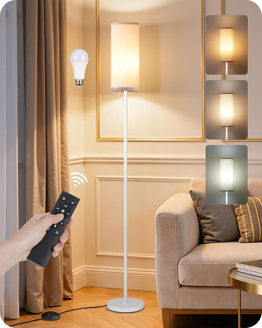 GOEBLESON Dimmable Floor Lamp with Remote & Foot Switch – 64.4" Modern Standing Lamp, 3000K-6500K, Bulb Included, Beige & White