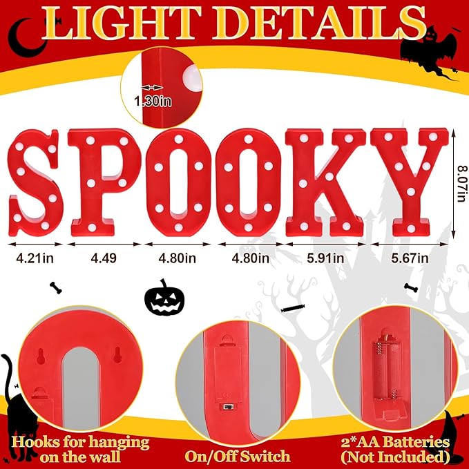 6 Pcs Halloween Decorations LED Spooky Signs Marquee Light up Letters for Table Wall Hanging Red Spooky Letters Lights Halloween Party Supplies for Porch Mantel Bedroom Tabletop