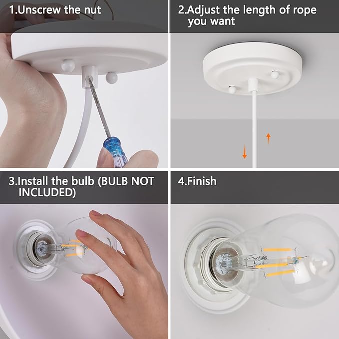 White Farmhouse Pendant Lights Matte Pendant Lighting for Kitchen Island Industrial Adjustable Height Vintage Dome Hanging Light Fixtures for Barn, Dining Room 3 Packs