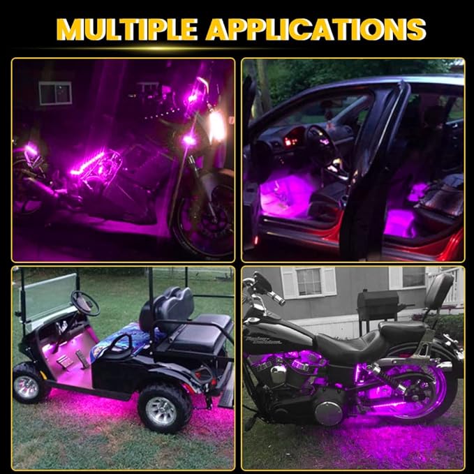 YM E-Bright Led Strip Lights for Cars, 27CM 5050 15SMD Waterproof Car Underglow Lights Motorcycles Golf Cart Boat Decoration Led Interior Exterior Lights Strip,DC-12V,Pinky Purple (Pack of 4)