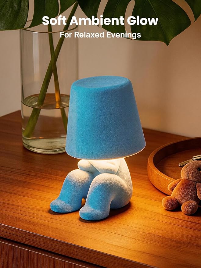 Modern Table Lamp for Youth: Rechargeable Cute Light for Kids Child Teen - Gift for Birthday Christmas Halloween Easter (Blue)