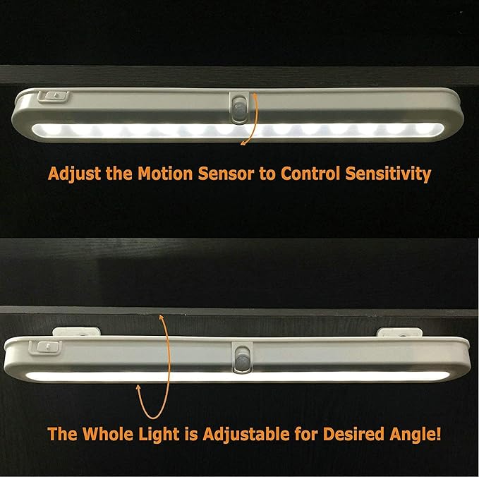 BLS T01LB LED Closet Light Super Bright 20 LED Under Cabinet Lighting Battery Powered / DC Input Wireless Motion Sensing Light, Auto On Off Switch, Motion & Light Sensor, Light Beam Adjustable