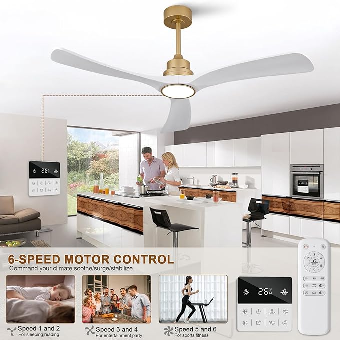 White Gold Ceiling Fans with Lights,52 inch Solid Wood Ceiling Fan with Remote Control,Wall Switch,Dimmable,Reversible,Power Off Memory Modern Ceiling Fan for Bedroom Patio Indoor/Outdoor Use