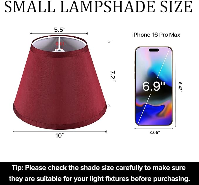 2 Pack Small Barrel Burgundy Lamp Shade, Fabric Lampshade for Table and Floor Lamp, 5.5'' Top x 10'' Bottom x 7.2'' Height, Spider Fitting, Handcrafted By GO&SO