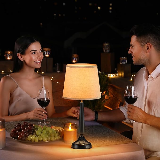 PARTPHONER Cordless Table Lamp, 5000mAh Battery Rechargeable Touch Lamp, 3-Level Brightness Bedside Lamps, Modern Black Iron Design, Desk Lamp for Patio Camping, Dining, Home