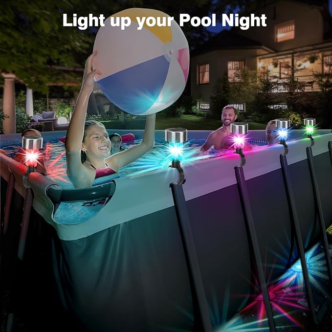 Pool Lights for Above Ground Pools,Solar Charging and Auto Lights at Night, RGB Color Light for Frame Swimming Pools, IP65 Waterproof, Pool Accessories, Backyard & Garden Decors-6Pcs（Silver）