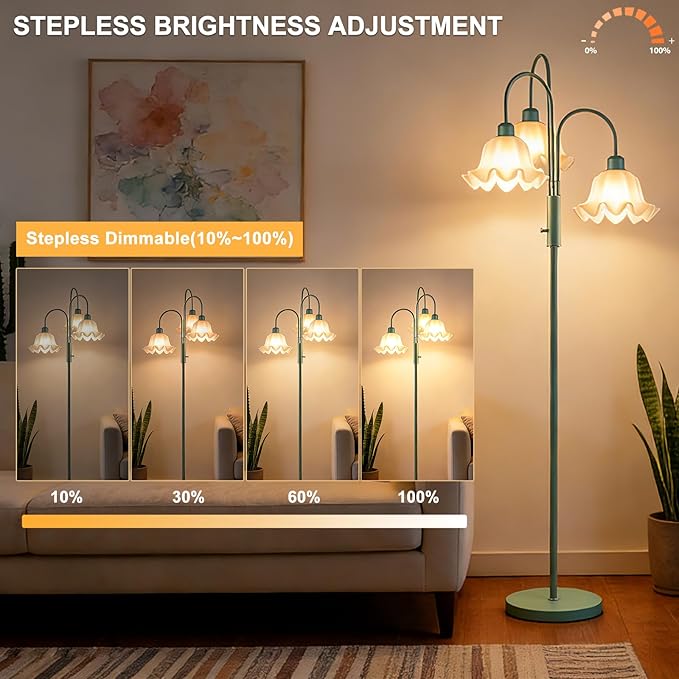 Lightdot 70IN Flower Floor Lamp for Living Room, 3 Light Dimmable Tree Floor Lamps with Bulb Included for Wedding/Party, Unique Floral Tall Lamp for Bedroom/Sofa Beside/Corner Decor-Grayish Green