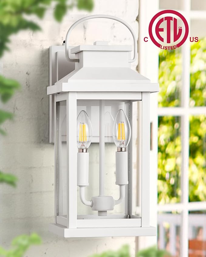 VIANIS Large White Porch Lights Outdoor, Modern Dusk to Dawn Outdoor Lighting Fixtures Wall Mount for House, Anti-Rust Exterior Wall Sconce Lantern for Front Porch, Waterproof Coach Lights for Garage