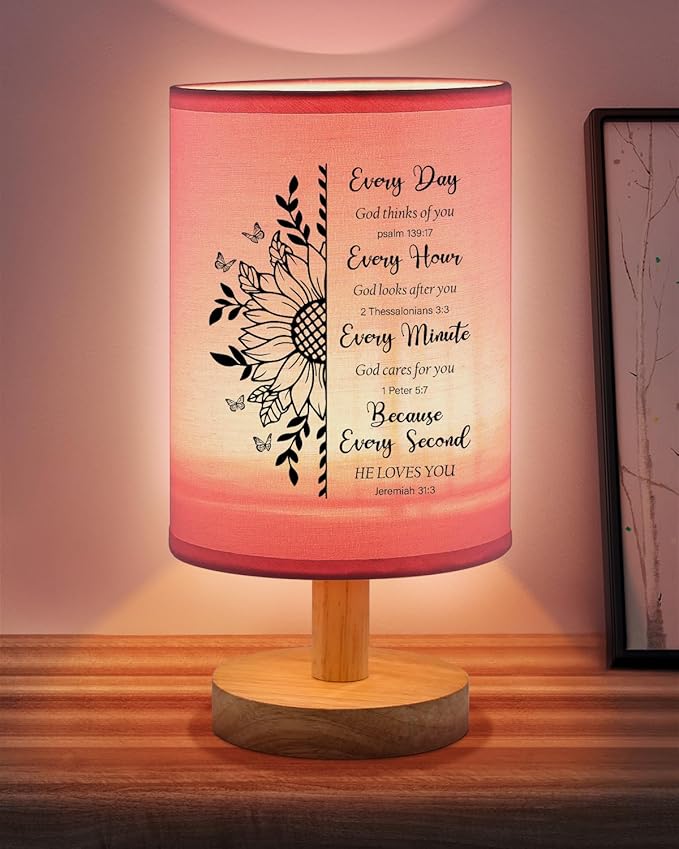 Christian Gifts for Women Table Lamp, Religious Gifts for Women with Bible Verse Prayer Inspirational Gift Fabric Lamp Spiritual Gifts for Friend (Pink)