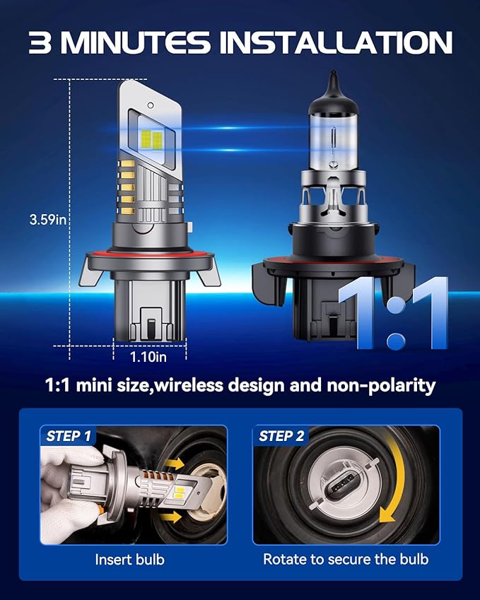 Laxmas H13 28000LM Bulbs, 6500K Cool White H13/9008 Fog Lights with 15000RPM Cooling Fan, wireless, IP67 Waterproof, Plug-N-Play, Pack of 2