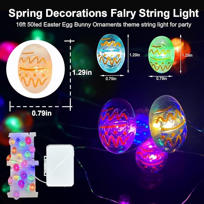 Aogist 50LED Fairy Lights 16ft Dual PowerFlexible Copper Wire Waterproof String Lights for Outdoor Christmas Wedding Bedroom Party Decor (Easter Egg, 1 Pack)