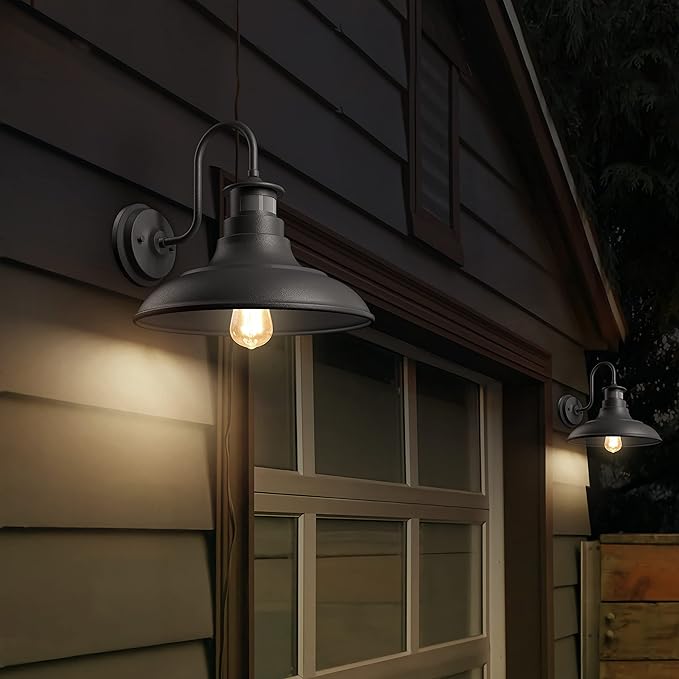 2 Pack Farmhouse Gooseneck Wall Sconce Barn Lights,Motion Sensor and Dusk to Dawn Outdoor Wall Mount Lighting Fixtures,3 Modes Exterior Porch Light IP65 Waterproof E26 Matte Black Wall Lamp for Patio