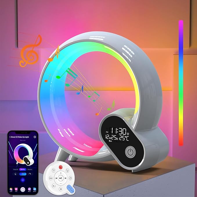 Wake Up Light, Smart Sunrise Alarm Clock for Kids Baby Sound Machine with 15 Soothing Sounds Bluetooth Speaker Night Light with Snooze,Timer, App, Remote Control Bedside Lamp for Bedroom Gifts