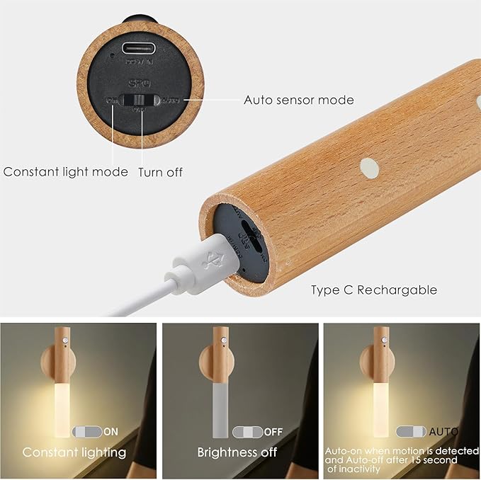 Montford Battery Operated Wall Sconces, Motion Sensor Night Light Magnetic Wall Light Rechargeable Wall Sconce, Peel and Stick Sconce Lights for Bedside Stair Hallway