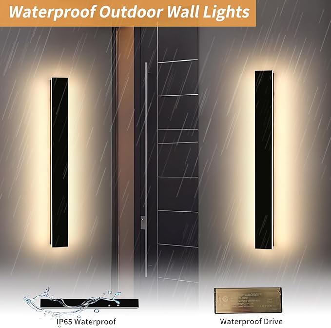Mikeru 39.3" 2Pack Outdoor Wall Sconce 3000K Warm White - IP65 Waterproof Black Exterior Light, Hardwired Wall Mounted Fixture for Porch, Patio & Entryway | Non-Dimmable Weatherproof Design