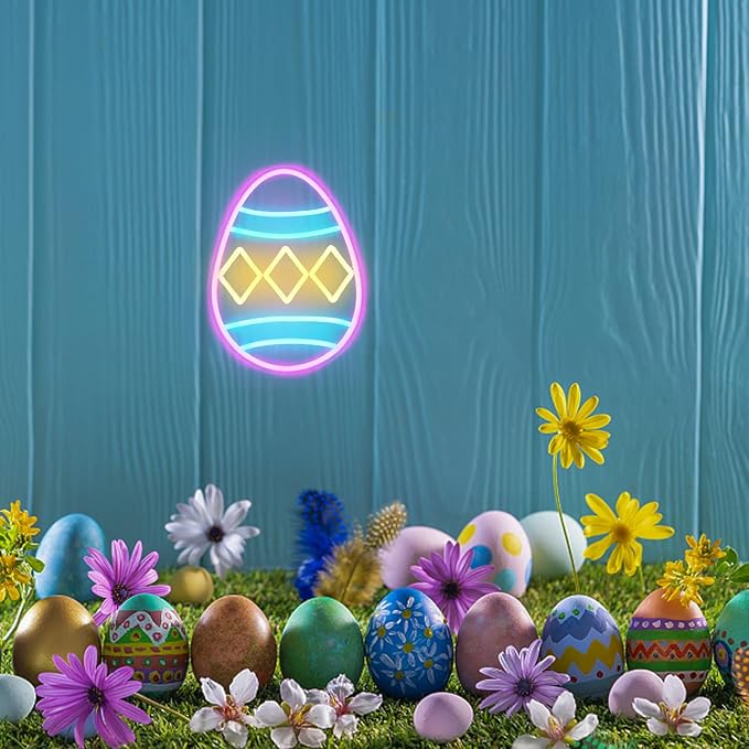 Easter Egg Neon Sign Happy Easter Neon Light Colorful Eggs LED Signs for Wall Dimmable Neon Lights Signs Jesus Neon Wall Sign for Bedroom Holiday Bar Party Decor USB Powered