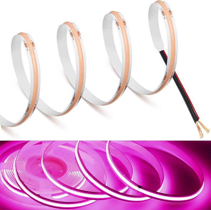 MDee】COB LED Strip Lights Pink 9.84ft/3m DC12V Flexible LED Tape Lights CRI 90+ 800LM/m 320LEDs/m for Indoor and Outdoor Décor（Pink9.84ft/3m）