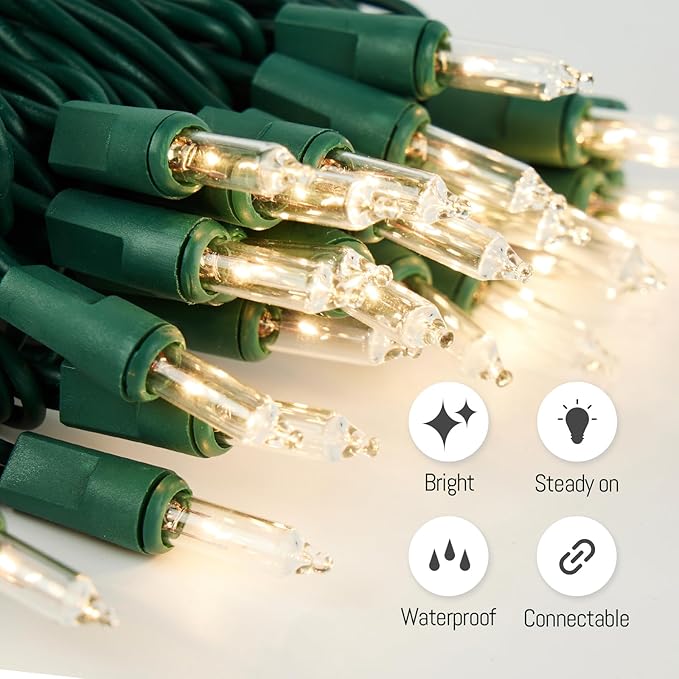 Clear Christmas Lights 100 Count, 21ft Christmas Tree Fairy String Indoor for Bedroom, Warm White Xmas Mini Incandescent String Lights for Outside Decoration, Green Wire