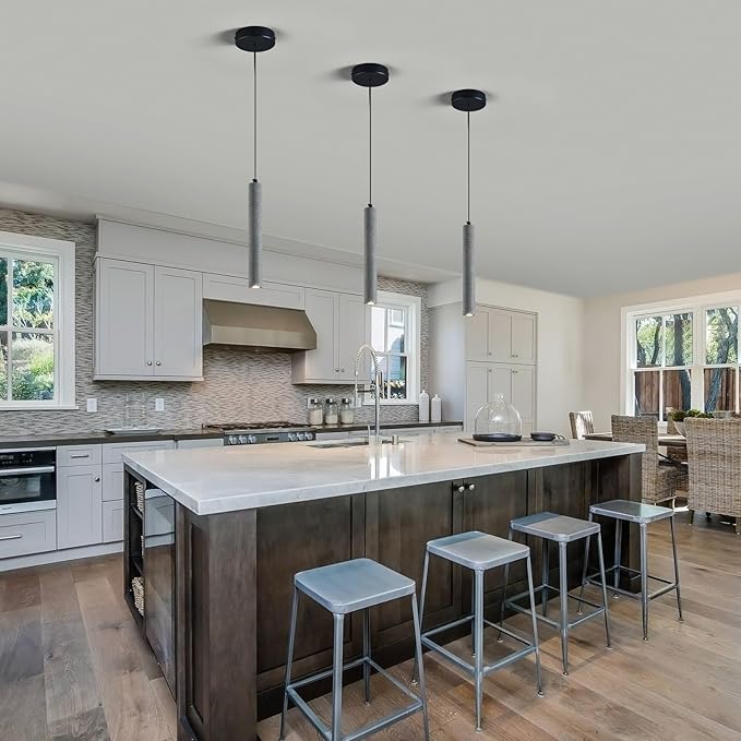Concrete ﻿Linear Black Pendant Light,Modern Industrial Hanging Cement Pendant Lighting Fixture for Kitchen Island Dinning Room Bedroom Bedside Table Pendant Lights(1-Pack)