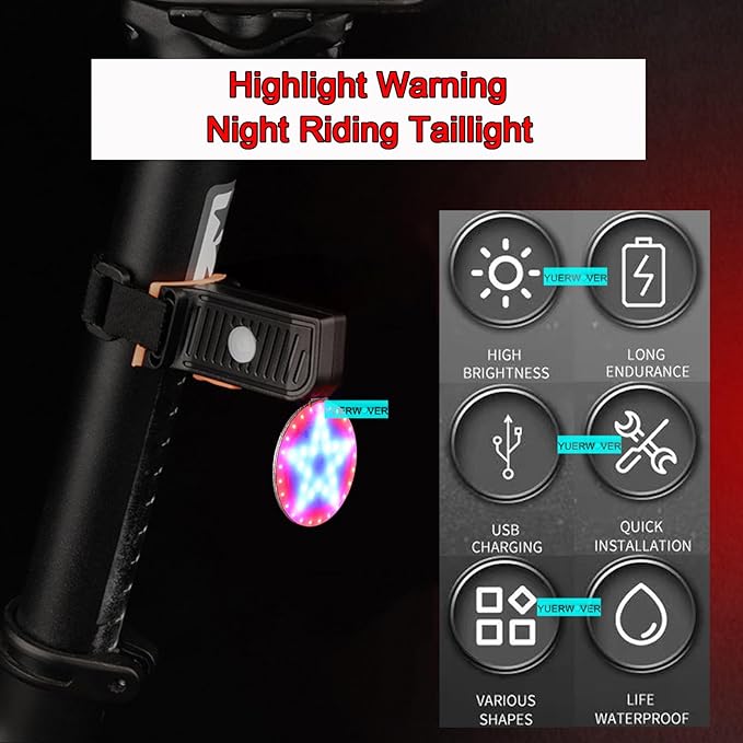 Rechargeable Bike Tail Light LED Bicycle Rear Light Cycling Night Essential Bright Seat Back Safety Lamp 5 Modes Warning Waterproof Flash MTB Light for Men Women Kids
