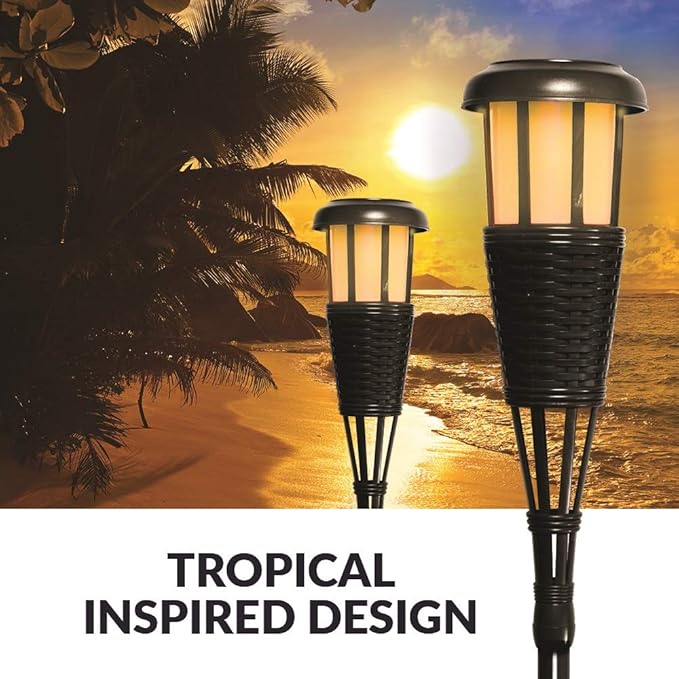 Newhouse Lighting FLTORCH4-B Solar-Powered Flickering Flame Outdoor Island Torches, Dark Chocolate,Black (Pack of 8)