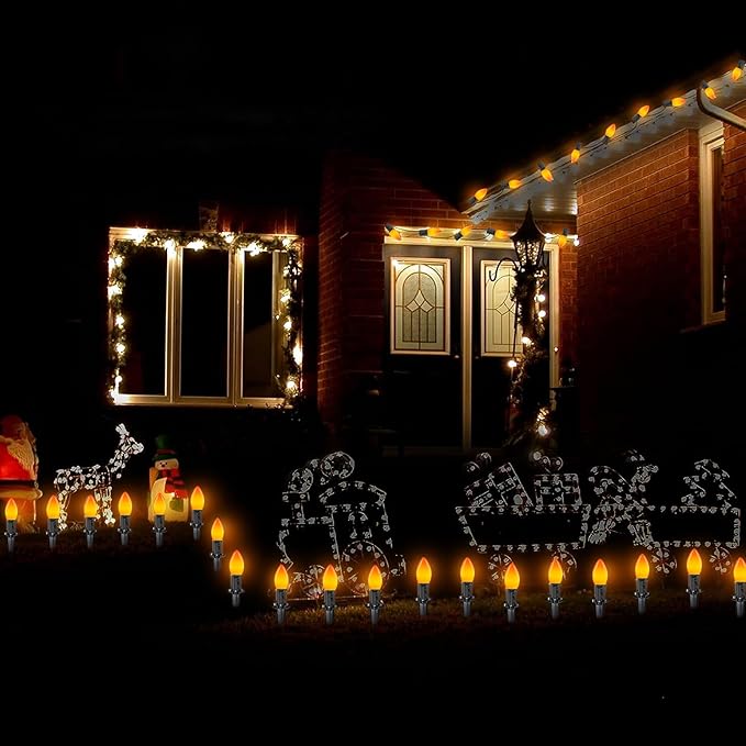 GOOTHY 25 Pack C9 LED Orange Halloween Light Bulbs, E17 Intermediate Base Shatterproof LED Orange Replacement Light Bulbs for C9 Christmas Outdoor String Lights, 0.6W Night Light Bulbs, 2700K