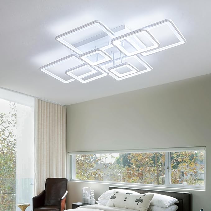 Modern Ceiling Light, 39.4'' Dimmable LED White Flush Mount Ceiling Lights with Remote Acrylic Round Ceiling Lamp Fixture for Low Ceiling Bedroom Living Room Dining Room, 100W