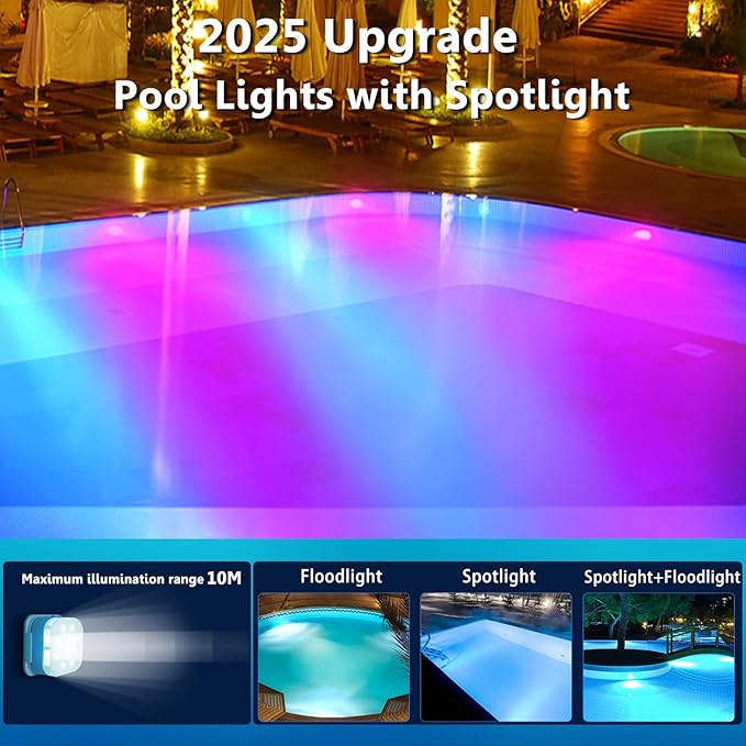 HL Pool Lights,Rechargeable Submersible LED Lights with Remote,Waterproof Magnetic Floating Light,Underwater Battery Spotlight for Above Ground/Inground Swimming Pools,Hot Tubs,Fountains-4 Pack