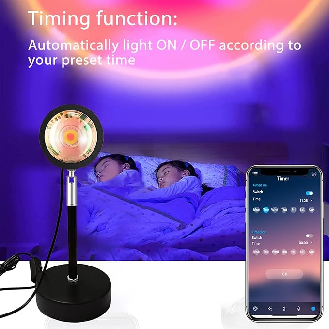 Sunset lamp Projector, Sunset Projection lamp. 6W LED 180 Degree Rotating Wireless App Control and Remote Control Sunset Light with Multiple Colors, Sunset lamp Bedroom Decor, 16 Color Changing.…