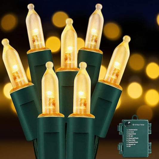 Christmas String Lights Battery Operated - 17 FT 50 LED Bulb Clear Mini Lights with 8 Modes, Waterproof Tree Light for Xmas Christmas Garland Bedroom Outdoor Indoor Holiday Party Garden Decor