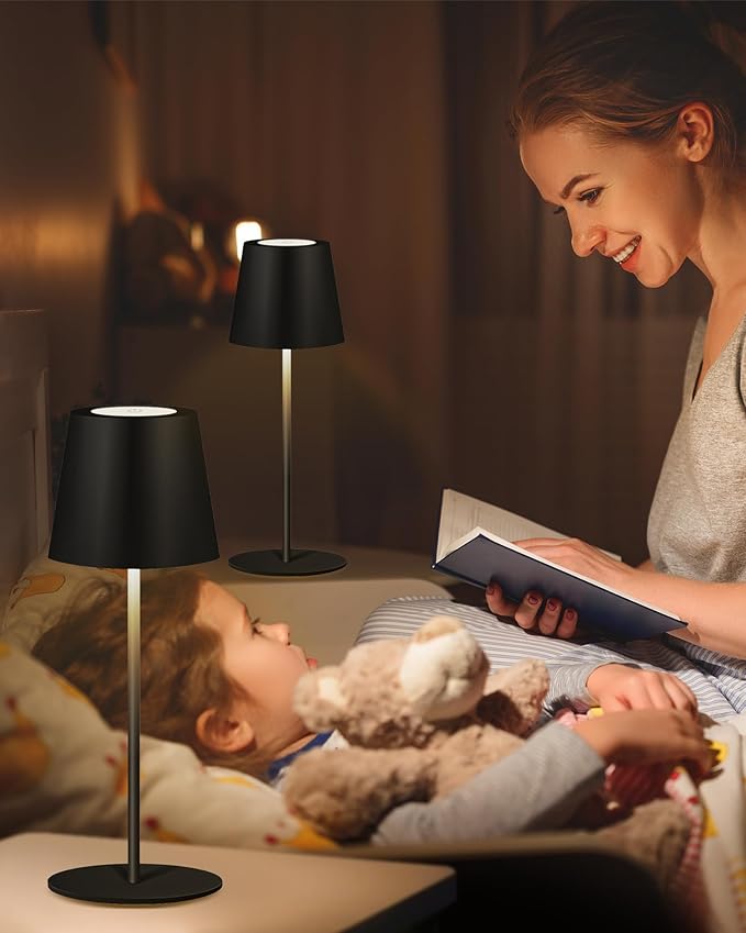 2 Pack Cordless Table Lamp,Wireless Bottle Lamp,3 Level Dimming LED Portable Desk lamp,5000mAh Rechargeable Battery,One-Touch Power Off,Waterproof Outdoor,for Bedroom/Bars/Camping(Black)