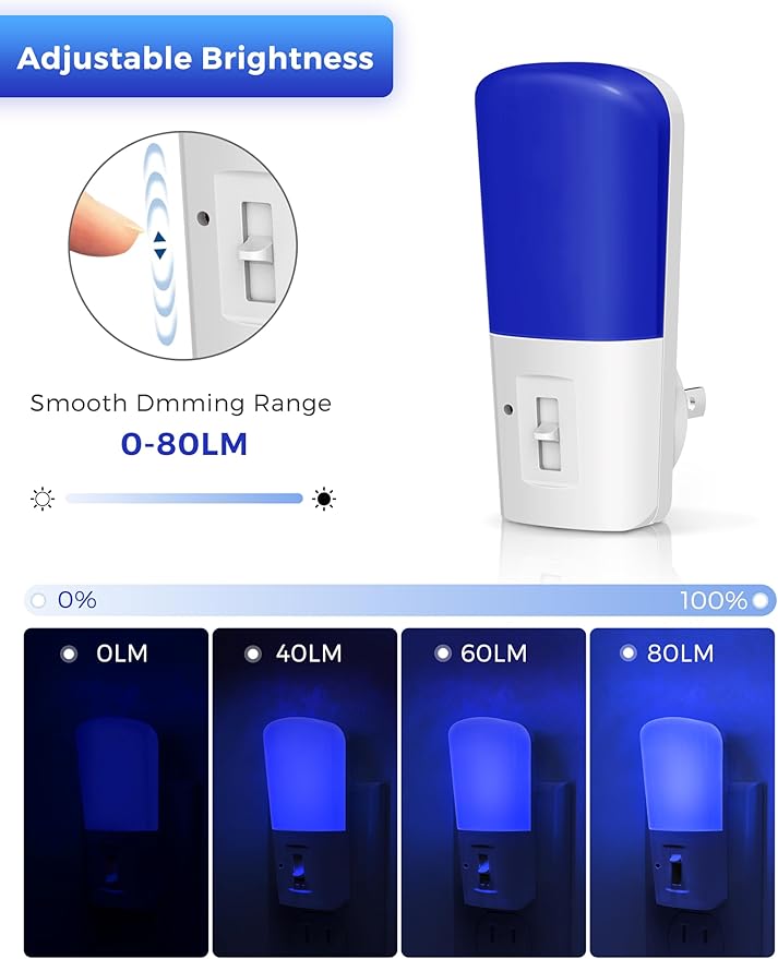 L LOHAS LED Blue Night Light Plug in, Dimmable Decorative Wall Blue Light LED Night Lights with Dusk to Dawn Sensor, Adjustable Brightness for Kids Room, Hallway,Bedroom, Bathroom, 2 Pack