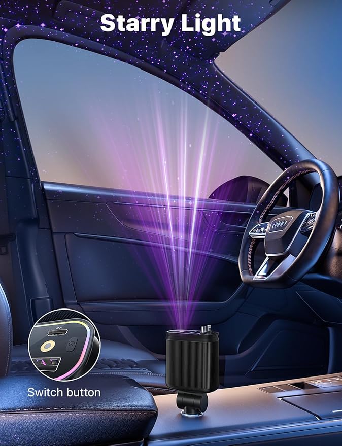 Starlight Retractable Car Charger with Retractable Cables, Starlight in Car Roof 4 in 1 Super Fast USB C Car Phone Charger, 2 USB Ports Starry Sky Adapter, Compatible with iPhone 17 16 15 14 13 12