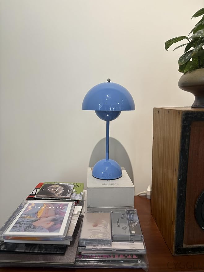 Modern Flower Bud Lamp 12" Cordless Touch Lamp Dimmable 2600mAh Rechargeable Desk Lamp Nordic Minimalist Mushroom Lamp Nightstand Bedside Lamp for Bedroom Living Room(Blue) No Reading Light