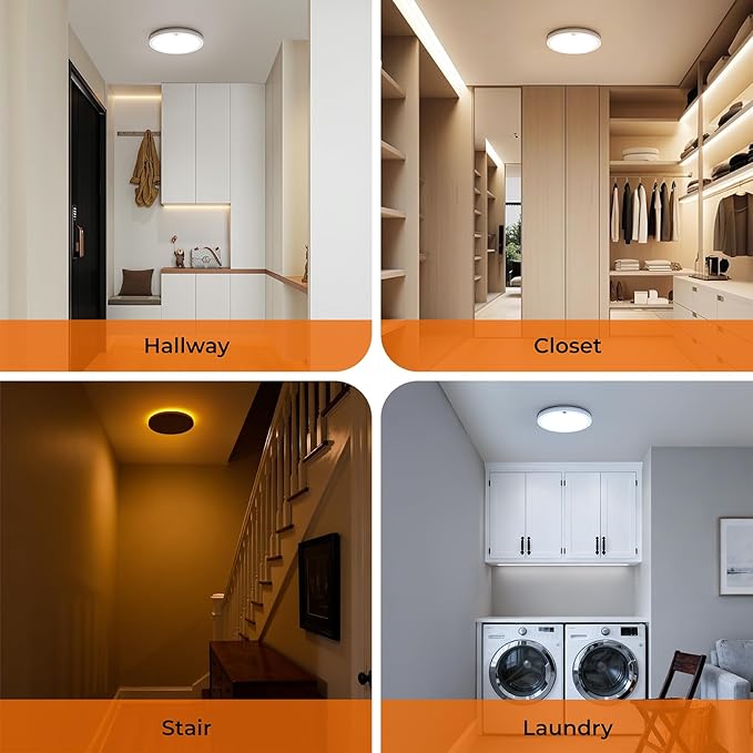 Motion Sensor Ceiling Light with Remote, Night Light 2000K, 8.7 Inch Wired Flush Mount 3000K/4000K/5000K Selectable, 1800LM Dimmable Motion Sensor Light Indoor for Closet Hallway Stairs White