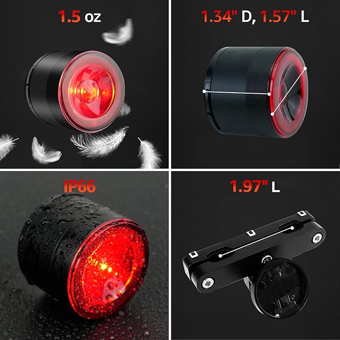 Cruxer Ultra Bright Bike Tail Light 200 Lumen Compact Bicycle Rear Light, USB-C Rechargeable, Smart Brake Sensing up to 300 Lumen, 8 Light Intensity Levels, 4 Lighting Modes, IP66 Waterproof
