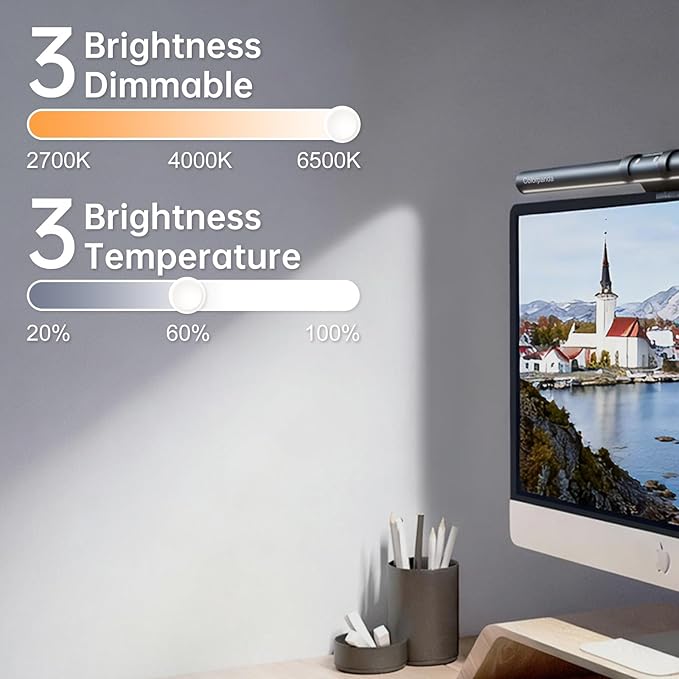 Monitor Light Bar, Fit for Curved/Flat Monitor, Eye-Care USB Computer Lamp Dimmable Screen Light Bar with Auto-On/Off, No Glare Desk Lamp for Screen Home Office