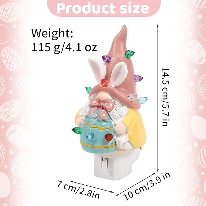 Easter Campfire Flickering Nightlight, Easter Night Light Plug Into Wall with Switch, LED Lamp for Hallway Stair Bedroom Easter Decoration (Pink Gnome)