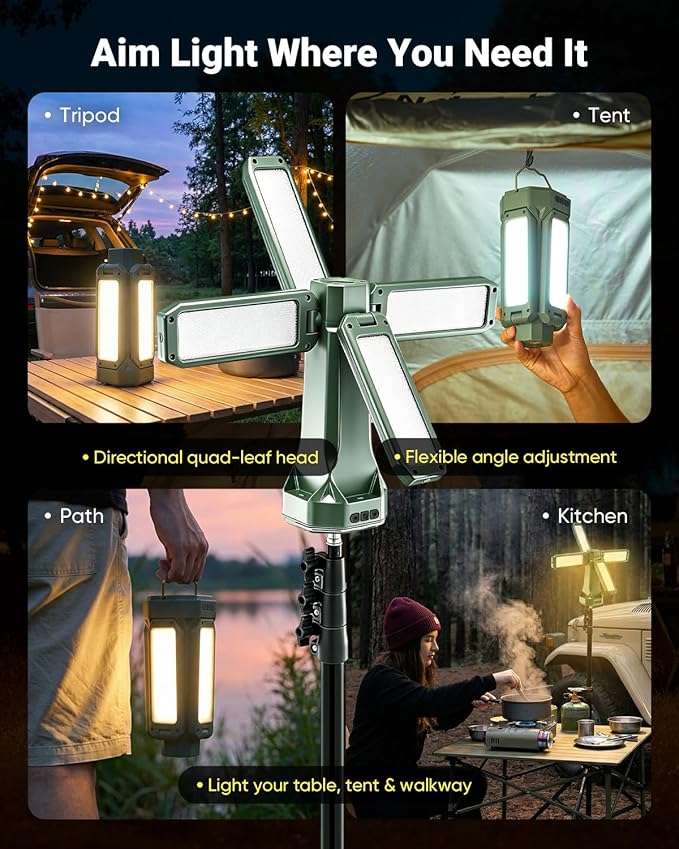 Portable Camping Light with Stand 67'' Rechargeable Work Light - 6500Lumen, 20000mAh Battery, 2700K-6000K Dimmable Camping Lattern with Magnetic Base for Camping, Garage, Emergency