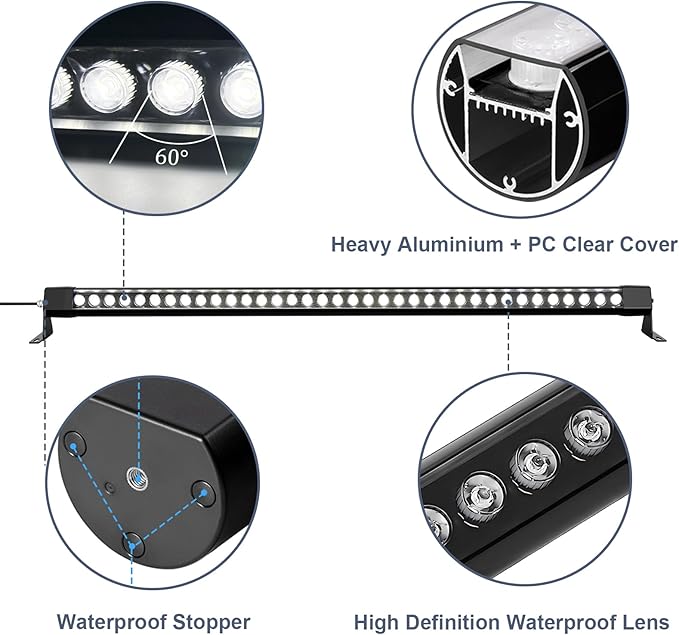72W LED Wall Washer Light Bar, 4FT 5000K Daylight Cool White Wall Washer Lights, 3850lm IP67 Waterproof for Outdoor, Plug in, 2 Pack