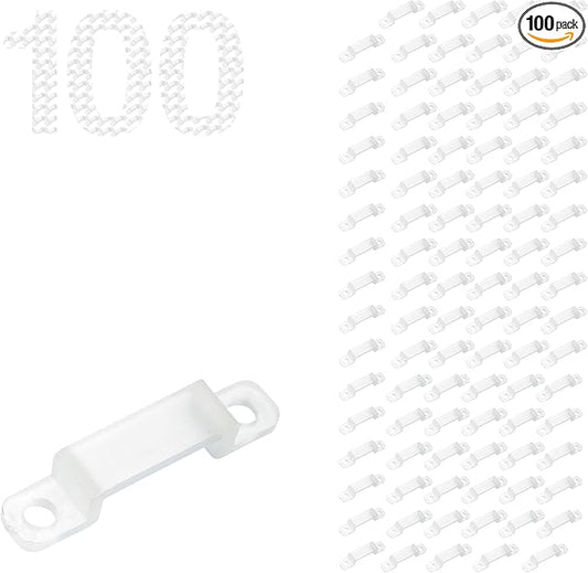 100 Pack LED Strip Light Mounting Brackets, 10mm Clips for IP67/IP68 Waterproof LED Strips, Silicone LED Light Holders for Indoor & Outdoor Use