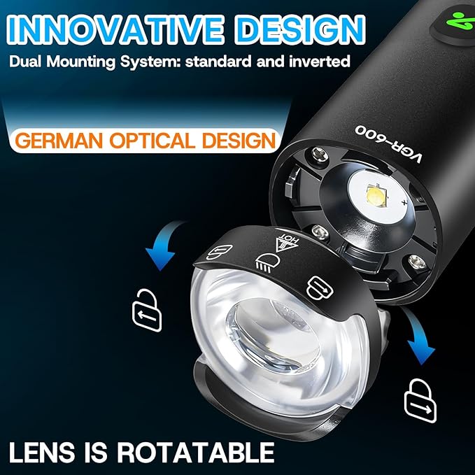 BUCKLOS 1500 1200 800 600 400 Lumens Super Bright Bike Lights for Night Riding, Bicycle Headight with Rotatable Lens LED USB Rechargeable 5/6 Modes, IP66 Waterproof Front Light, Long Battery Powered