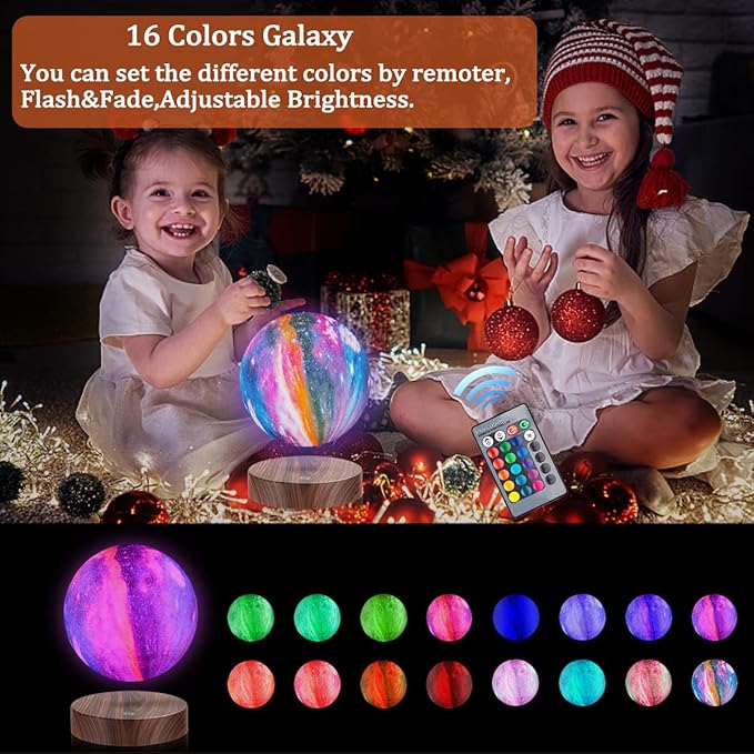 Levitating Galaxy Lamp - Floating Spinning Moon Lamp Rotating Magnetic Levitating 3D Moon Light with Remote Control, Night Lights Office Home Desk Decor, Unique Gift, 16 Colors Galaxy
