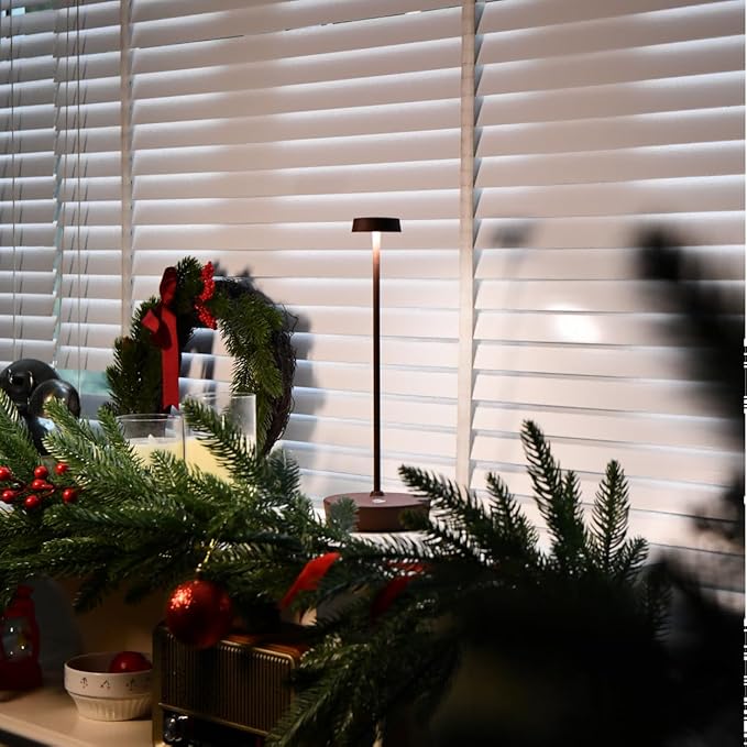 Cordless LED Table Lamp，Rechargeable Battery Desk Lamps, 3 Color Stepless Dimmable Metal Battery Table Lamps, Portable Waterproof Table Light for Indoor/Outdoor/Restaurant (Rust)